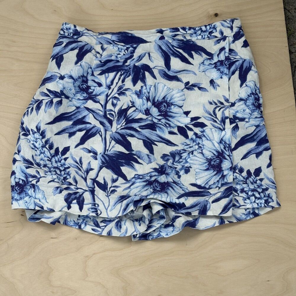 Womens Ellen Tracy Skort Blue Floral Linen Blend Choose Size Medium